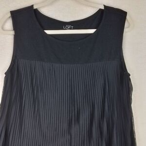 Loft Womens Top SP Black Sleeveless Blouse Modal Tank‎ Top Pleated Round Neck